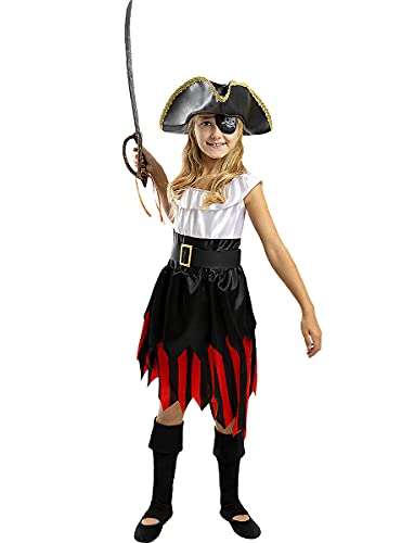 Funidelia | Disfraz de Pirata - Colección bucanero para niña Talla 7-9 años ▶ Corsario, Bucanero - Color: Negro - Divertidos Disfraces y complementos para Carnaval y Halloween