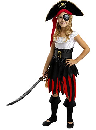 Funidelia | Disfraz de Pirata - Colección bucanero para niña Talla 7-9 años ▶ Corsario, Bucanero - Color: Negro - Divertidos Disfraces y complementos para Carnaval y Halloween