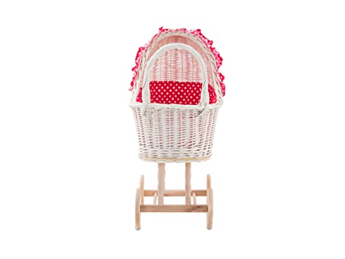 GaGaDumi Victoria Wicker Vi1 - Cochecito para muñecas (mimbre, incluye ropa de cama), color blanco