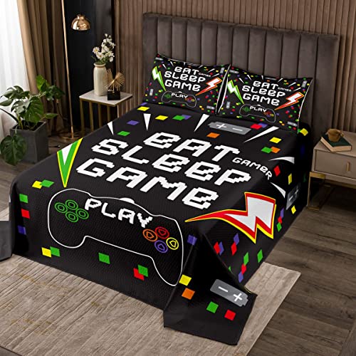 Gamer Coverlet Niños Niños Juegos para Niñas Juventud Colorido Videojuegos Gamepad Colcha acolchada Lindo juego de dibujos animados Consola de controlador de juegos de un solo