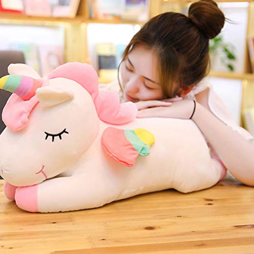 Garneck Almohada de Peluche de Unicornio Arcoiris Almohada de Peluche Lindo Cojín para Niños Niñas (Blanco 40Cm)