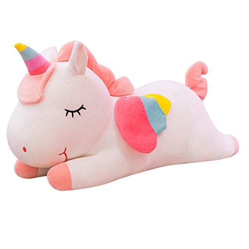 Garneck Almohada de Peluche de Unicornio Arcoiris Almohada de Peluche Lindo Cojín para Niños Niñas (Blanco 40Cm)