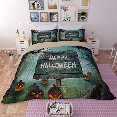 Geekcook Juegos de Fundas para edredón,Ropa de Cama Personalizada Traje de Tres Piezas de Halloween de Miedo de Cuatro Piezas-Halloween 23_US Twin (173 × 218)