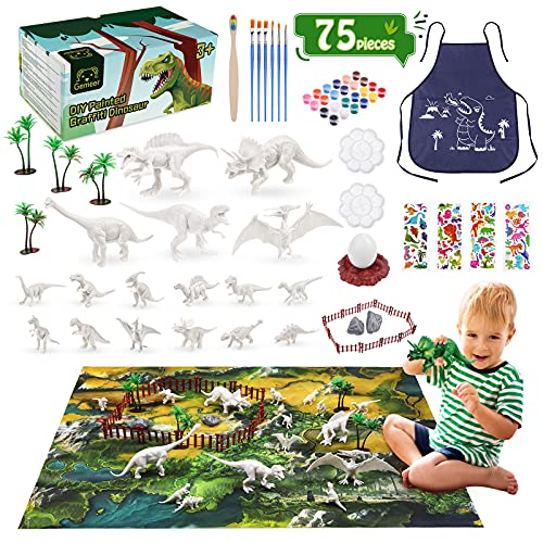 Gemeer 75 Piezas Dinosaurios Juguetes, Kit de Pintura de Dinosaurios para niños Pintar Dinosaurios, Manualidades, Figuras de Dinosaurios Juguetes para 4 5 6 7 8 9 Niños