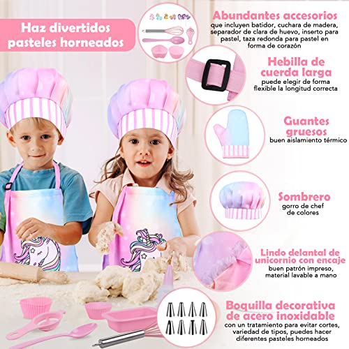 Gemeer Trajes de Cocina y Horneado para Niños 34 Juegos, Incluidos Delantales, Gorros de Chef, Guantes y Disfraces para Niños, Rosa Disfraces de Chef, Juegos de rol Profesionales 8-12 Años