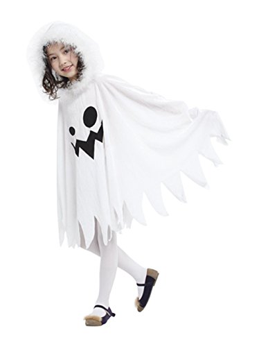 GEMVIE Disfraz de Fantasma Niña,Disfraz de Halloween Ghost blanco capa con capucha,Disfraz de Cosplay de Fiesta de Halloween y Carnaval (3-4 años)