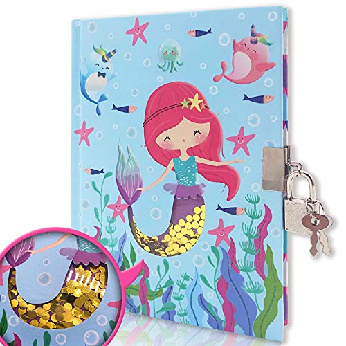 GINMLYDA Diario con cerradura para niños y niñas, con diseño de sirena