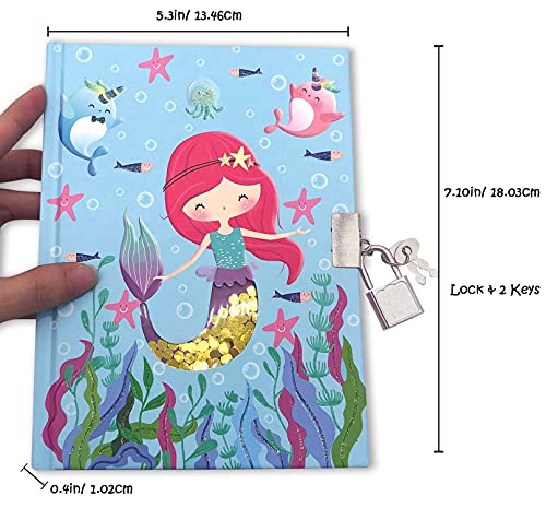 GINMLYDA Diario con cerradura para niños y niñas, con diseño de sirena