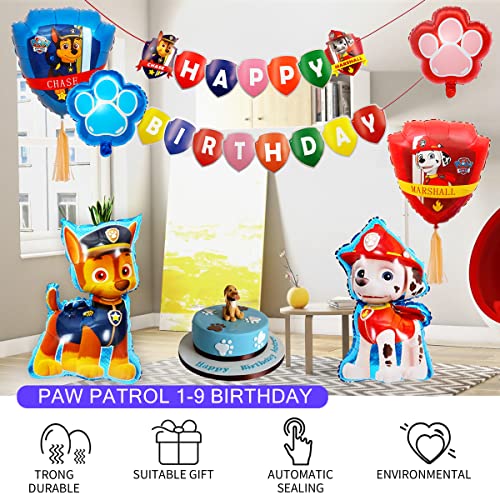 Globos de Patrulla Canina para Cumpleaños Infantiles, Animal Dog Foil Balloons, Juego de Decoración de Cumpleaños, Número 3 Helio Balloon, Pancarta de Feliz Cumpleaños, para Niños, 8 Piezas