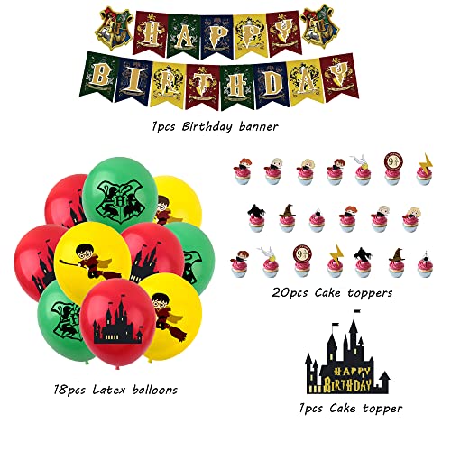 Globos Wizard Cumpleaños Fiesta Decoración Globos Pancarta de Feliz Cumpleaños Mago Adorno de Tarta para Niños Harry Potter Decoraciones de Fiesta Cumpleaños