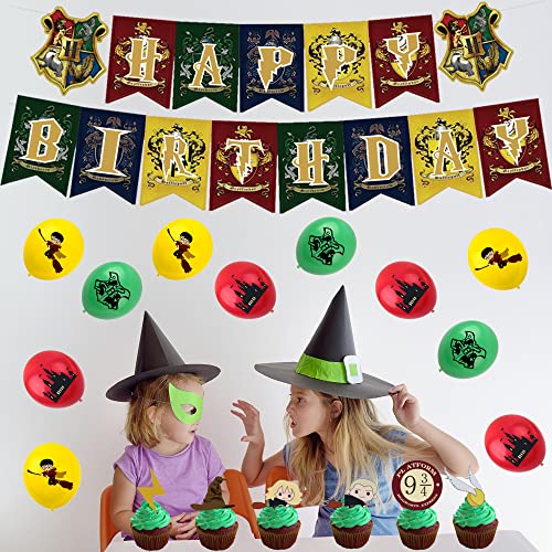 Globos Wizard Cumpleaños Fiesta Decoración Globos Pancarta de Feliz Cumpleaños Mago Adorno de Tarta para Niños Harry Potter Decoraciones de Fiesta Cumpleaños