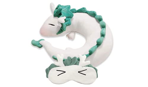 GLYHVXZ Anime Linda Almohada de Cuello de dragón Blanco Almohada de Viaje en Forma de u muñeca de Peluche de Juguete Almohada de Cuello de dragón Blanco,muñeca de Peluche de dragón de Felpa Suave