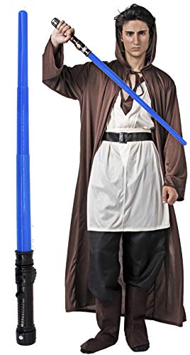 Gojoy Shop- Disfraz Completo y Sable Láser de Luke Skywalker de Star Wars para Hombres Carnaval (Contiene Espada Láser , Túnica con Capucha, Camiseta, Cinturón y Botas, Talla Unica)