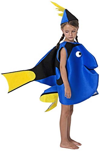 Gojoy shop- Disfraz de Pez Azul para Niños y Niñas Carnaval (Contiene Sombrero y Disfraz, 4 Tallas Diferentes) (7-9 años)