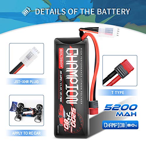 GOLDBAT 3S Lipo 5200mAh 80C 11.1v RC Lipo Batería Hardcase Pack con Enchufe T para RC Car Truggy Truck Buggy, Evader Bx Auto LKW, RC Hubschrauber, RC Flugzeug Upgrade