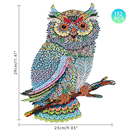 GOLDGE 132PCS Puzzle de Madera Puzzle de Búho, Puzzle de Colorido de Forma única Puzzle Animales para Adultos y Niños Colección de Juegos Familiares