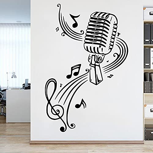 Gran micrófono notas musicales pegatinas de pared Rock jazz band guitarra piano pegatinas de pared en miniatura calcomanías murales A8 71x46cm