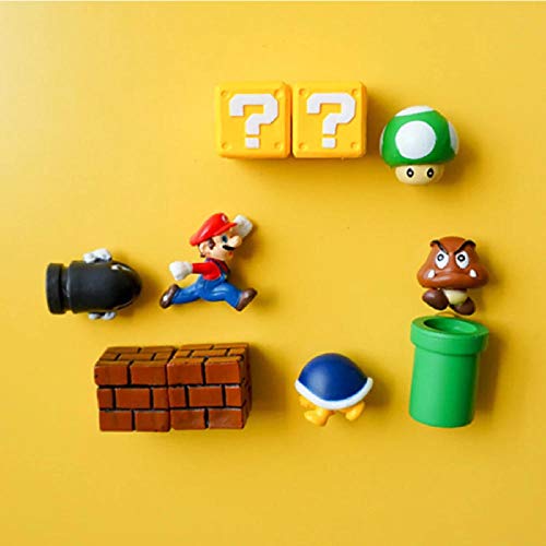 GSDGSD 10 Piezas 3D Super Mario Bros imanes Figura Juguetes Familia Mario Bullet Seta Tortuga Pegatinas Nevera Figura de acción muñeca de Juguete