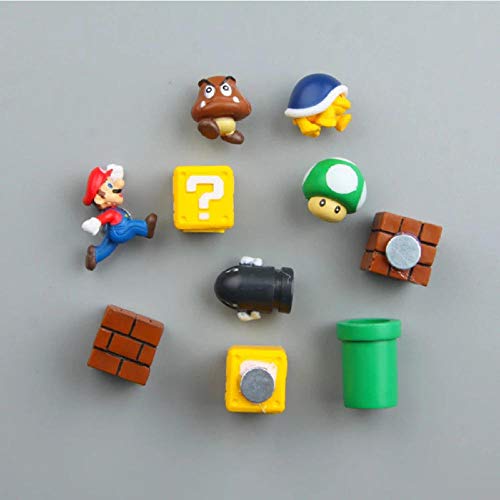 GSDGSD 10 Piezas 3D Super Mario Bros imanes Figura Juguetes Familia Mario Bullet Seta Tortuga Pegatinas Nevera Figura de acción muñeca de Juguete