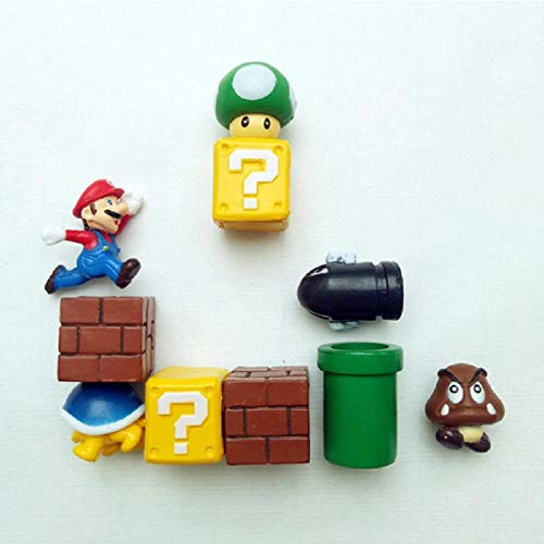 GSDGSD 10 Piezas 3D Super Mario Bros imanes Figura Juguetes Familia Mario Bullet Seta Tortuga Pegatinas Nevera Figura de acción muñeca de Juguete