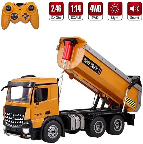 GSQGJ 1/14 RC Dump Truck Simulación Control Remoto Vehículo de Transporte de 6 Ruedas con Luces LED 2.4Ghz Todo Terreno Monster Truck Tractor Dump Car Toy para Adultos y niños (Tamaño: 3 paq