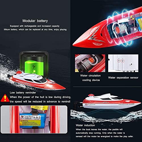 GSQGJ 2.4GHz Barcos de Control Remoto Barco de Velocidad RC eléctrico de Alta Velocidad para Piscinas y Lagos con Aviso de Alarma Barco de Juguete para niños RC para niños Niños Juguete de r