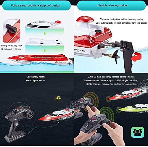 GSQGJ 2.4GHz Barcos de Control Remoto Barco de Velocidad RC eléctrico de Alta Velocidad para Piscinas y Lagos con Aviso de Alarma Barco de Juguete para niños RC para niños Niños Juguete de r