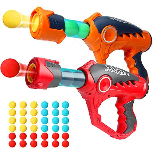 Gxi Juego de Disparos, Juguete para niños Pistolas de Aire para niños de 5 6 7 8 9 10+ años de Edad, niños y niñas 2PK Popper Air Guns y 36 Bolas de Espuma Regalo para Niños