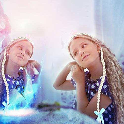 HAKOTOM 2PCS Diadema Trenza Princesa, Accesorios Trenzas Infántil, Trenzas Infántil Fiesta, Conjunto Accesorios Princesa, Diadema Princesa Niña con 2pcs Bastón de Copo Nieve Azul y Rosa para Carnival