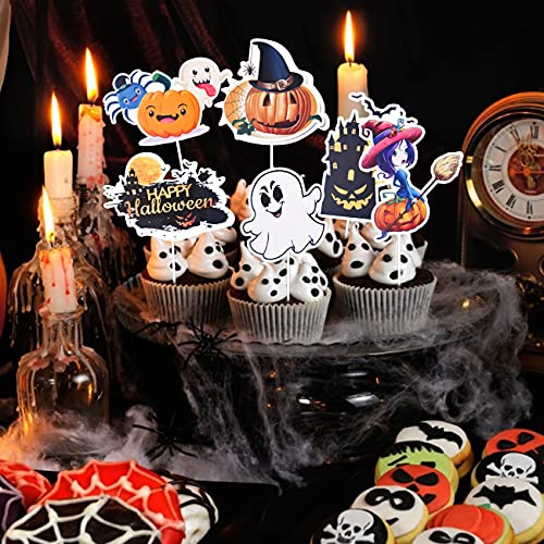 Halloween Cupcake Toppers simyron 6pcs Halloween cake Wrappers Decoración Halloween Spider Pumpkin Ghost Mano Pastel Decoraciones Suministros