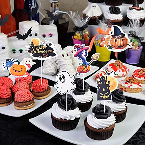 Halloween Cupcake Toppers simyron 6pcs Halloween cake Wrappers Decoración Halloween Spider Pumpkin Ghost Mano Pastel Decoraciones Suministros