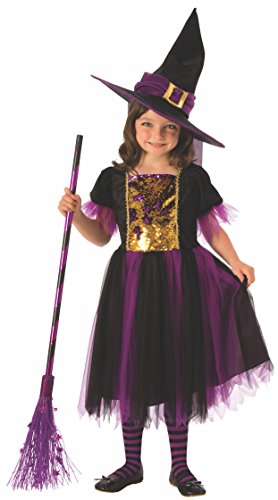 Halloween - Disfraz de Bruja para niña, dorado y morado - 5-7 años (Rubie's 641101-M)