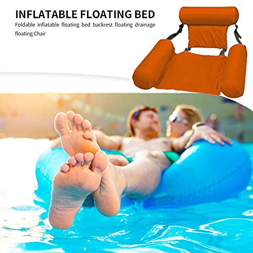 Hamaca Flotante de Agua Piscina Flotador SalóN con Bomba de Aire, Silla de Fila Flotante Plegable Inflable de Verano Piscina de Playa,Naranja