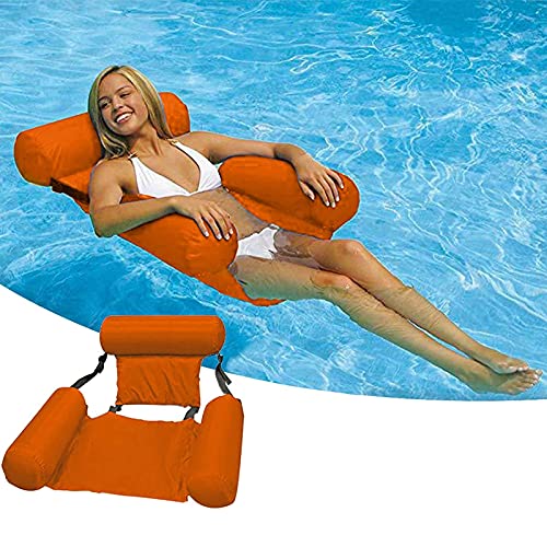 Hamaca Flotante de Agua Piscina Flotador SalóN con Bomba de Aire, Silla de Fila Flotante Plegable Inflable de Verano Piscina de Playa,Naranja