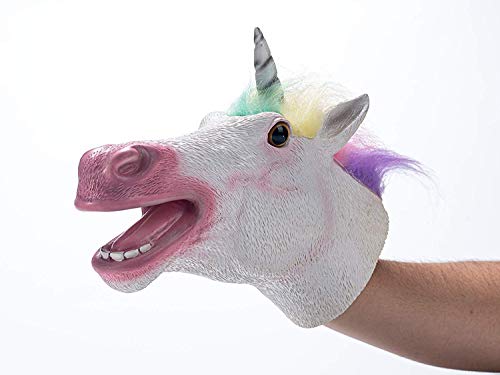 Hanzwa Animal Juguete Marioneta de Mano,Goma Blanda Cabeza de Unicornio Realista