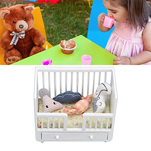 HAOX Cuna de Casa de Muñecas, Muebles de Borde Exquisito, Casa de Muñecas en Miniatura, Cama de Bebé, Superficie Lisa con 4 Cojines para Niños para Habitación de Casa de Muñecas