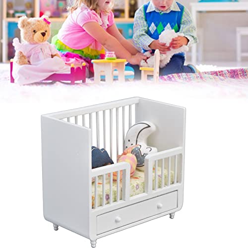 HAOX Cuna de Casa de Muñecas, Muebles de Borde Exquisito, Casa de Muñecas en Miniatura, Cama de Bebé, Superficie Lisa con 4 Cojines para Niños para Habitación de Casa de Muñecas