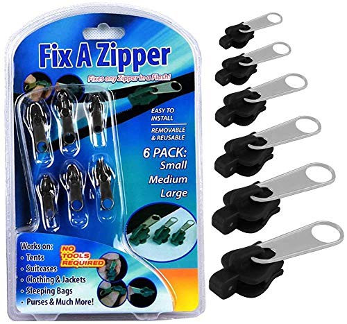 haoxia Fix A Zipper 1 Set Universal 3 Different Zipper Sizes 6pcs Zipper, Repair Kit Instant Fix, Replacement Pull Binder Zip Slider Teeth Rescued Plastic Bags Zippers (Black)