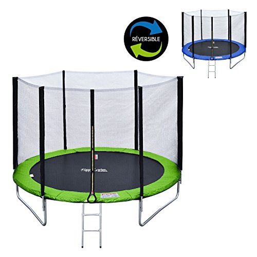 Happy Garden Pack Premium Cama elástica180cm Reversible Verde/Azul Cairns + Red de Seguridad, Escalera, Lona y Kit de Anclaje