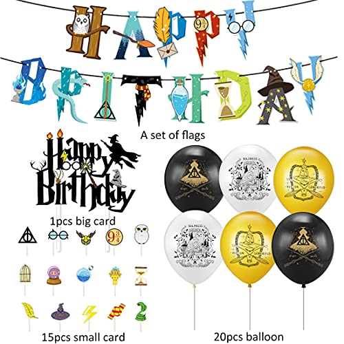 Harry Potter Cupcake Toppers - Tomicy Mago Decoracion Inspired de Fiesta Wizard Cumpleaños Globo Decoracion Cupcake Toppers de Fiesta Mago Estandarte de Cumpleaños (39pcs)