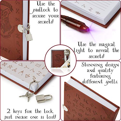 HARRY POTTER Diario Secreto Diario Secreto De Hogwarts con Candado y Llaves | Papelería Bonita para Niñas con Pluma Tinta Invisible | Regalos para Niñas o Niños