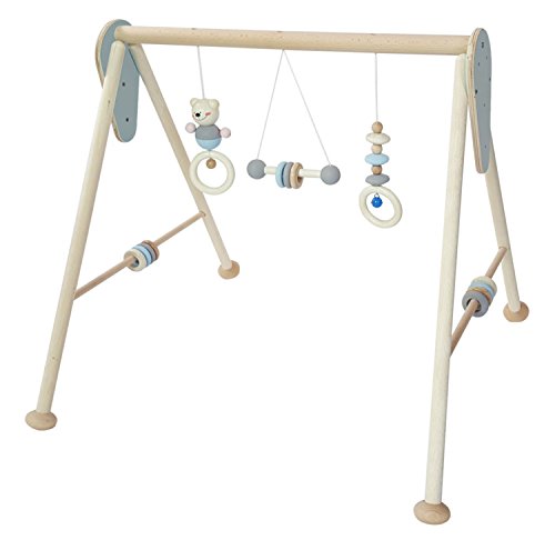 Hess Holzspielzeug Madera, Serie Oso, para bebés, Arco de Juego Hecho a Mano con Figuras y sonajeros, Azul Naturaleza, Aprox. 60 x 58 x 55 cm, Multicolor (13381)