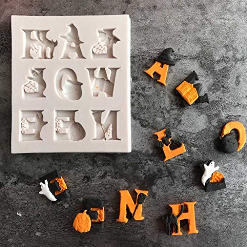 hetuioiyster Molde de Silicona con Letras de Halloween DIY, Molde de Pastel de Chocolate, Galletas, Fondant, Herramienta de Cocina para Hornear, Sello de álbum