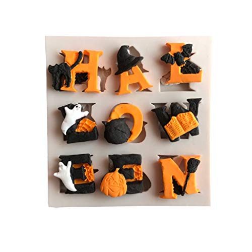 hetuioiyster Molde de Silicona con Letras de Halloween DIY, Molde de Pastel de Chocolate, Galletas, Fondant, Herramienta de Cocina para Hornear, Sello de álbum