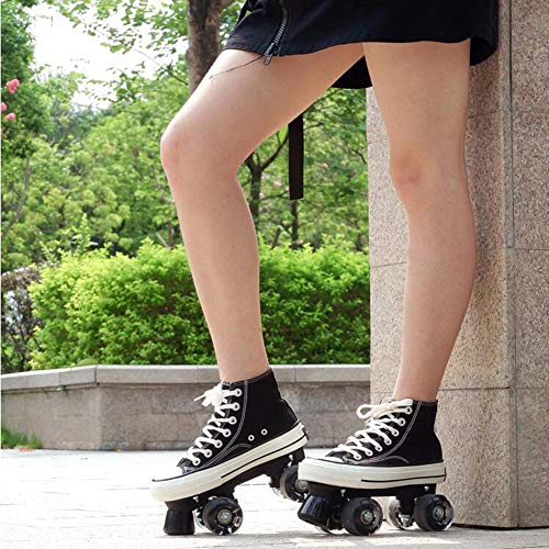 HHORB Patines De Ruedas Quad Glow - Patines De Ruedas Para Exteriores Adultos Jóvenes Unisex, Patinaje Sobre Ruedas Cuatro Ruedas Intermitente Luminoso Quad Interior,Negro,43