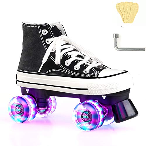 HHORB Patines De Ruedas Quad Glow - Patines De Ruedas Para Exteriores Adultos Jóvenes Unisex, Patinaje Sobre Ruedas Cuatro Ruedas Intermitente Luminoso Quad Interior,Negro,43