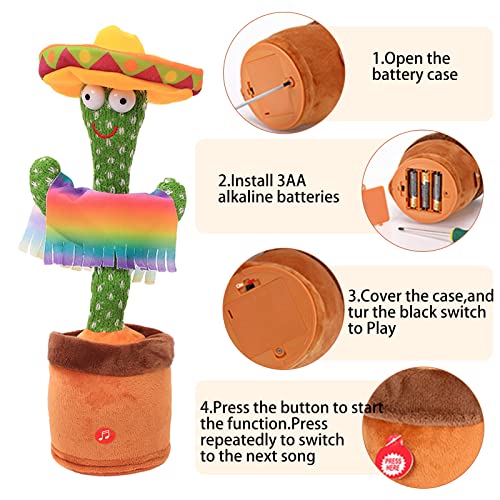 HICAS Cactus Bailarín,Juguete Cactus Dancing Cactus Toy con 120 Canciones En Inglés,Cactus Bailarin Español,Cactus Parlanchin,Juguete de Peluche Que Baila y Repite tu Voz