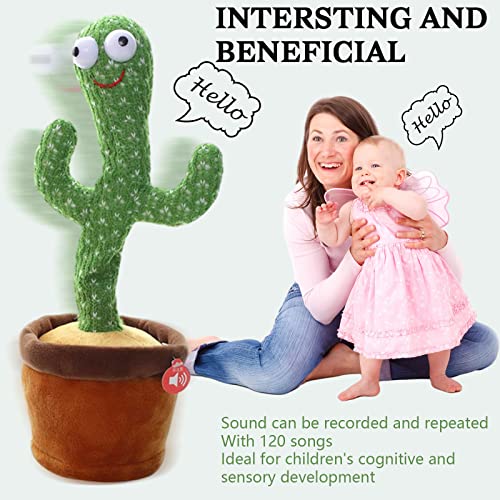 HICAS Cactus Bailarín,Juguete Cactus Dancing Cactus Toy con 120 Canciones En Inglés,Cactus Bailarin Español,Cactus Parlanchin,Juguete de Peluche Que Baila y Repite tu Voz