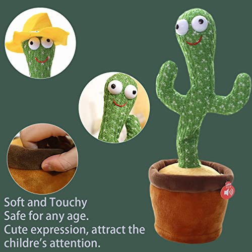 HICAS Cactus Bailarín,Juguete Cactus Dancing Cactus Toy con 120 Canciones En Inglés,Cactus Bailarin Español,Cactus Parlanchin,Juguete de Peluche Que Baila y Repite tu Voz