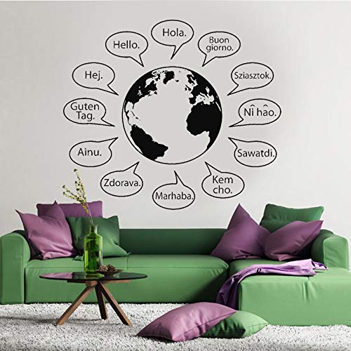 Hola tierra, frase, decoración de la pared del idioma de las letras, calcomanía de la tierra del globo del mundo, adhesivo de vinilo, papel tapiz, etiqueta de la pared A2 66x57cm